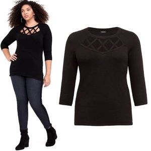 TORRID BLACK LATTICE FRONT PULLOVER SWEATER